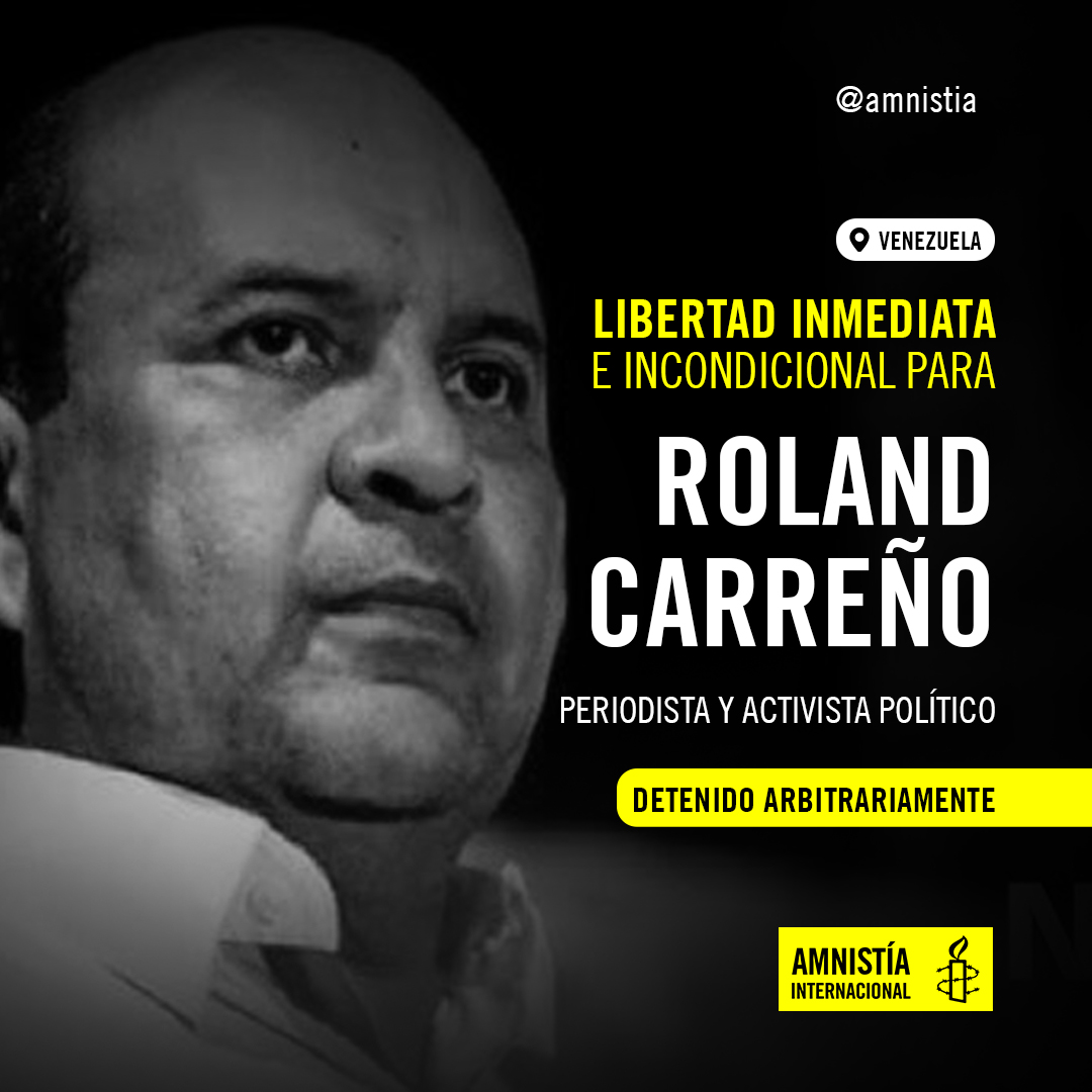 amnistia's tweet photo. 🚨 #Venezuela

Condenamos la detención de Roland Carreño, periodista y miembro del partido Voluntad Popular

Estuvo preso 3 años hasta su liberación en octubre 2023 y desde el #2Ago vuelve a estar detenido arbitrariamente

¡Exigimos que #LiberenARoland inmediatamente! https://t.co/c5bo2NqTuA