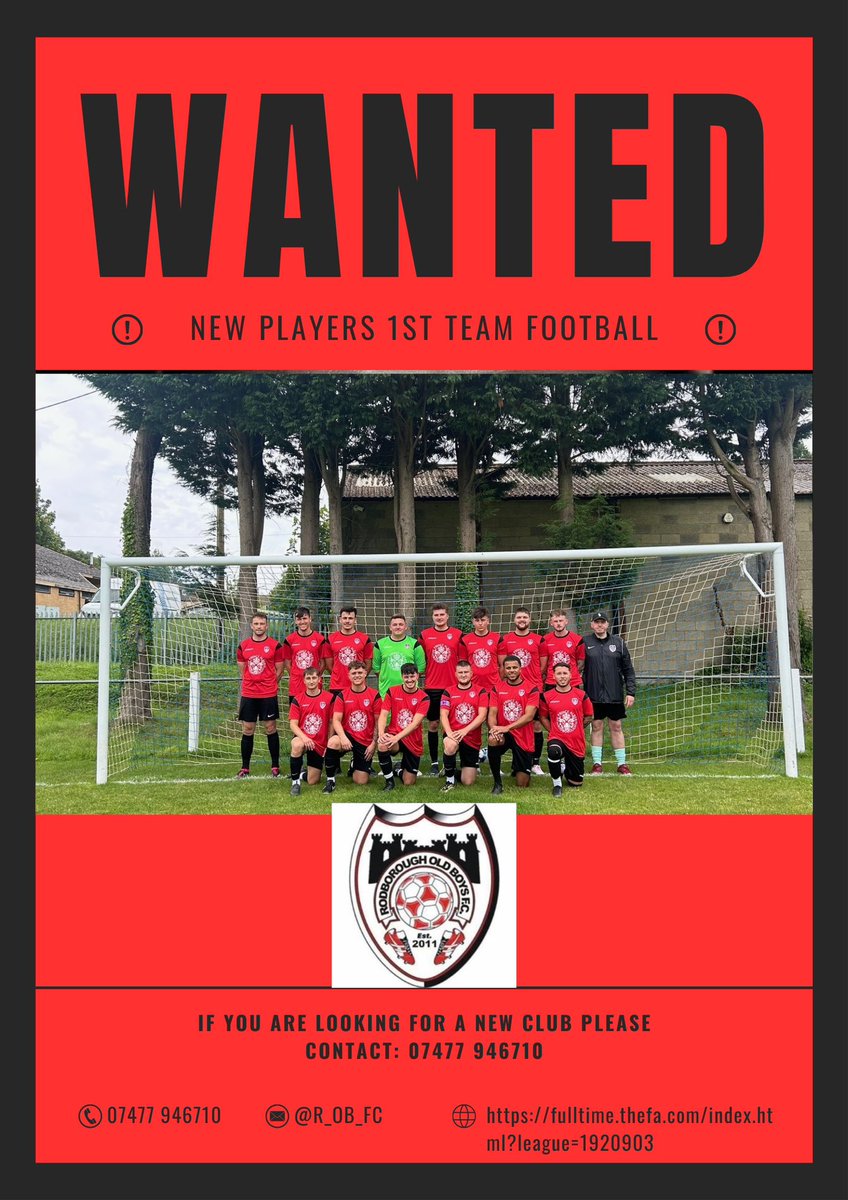 After a number of players leaving and a few major injuries our 1st team are looking to add additional players. 

Our 1st team play in Northern Senior 1 after back to back promotions. 🏆 

Out home pitch is one of the best in Stroud - The Meadow 🏡 GL5 2SH
<a href="/GNSLOfficial/">GNSL</a> <a href="/GlosFA/">Gloucestershire FA ⚽</a>