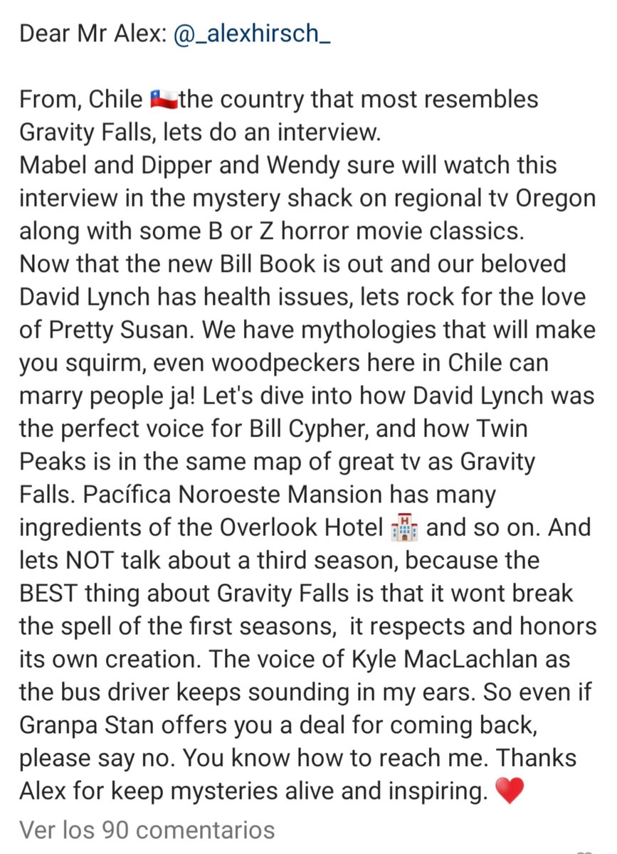 Le escribí al creador de Gravity Falls <a href="/_AlexHirsch/">Alex Hirsch</a>  Quiero entrevistarlo para todos ustedes. ¿me apoyan? ¡Vamos!