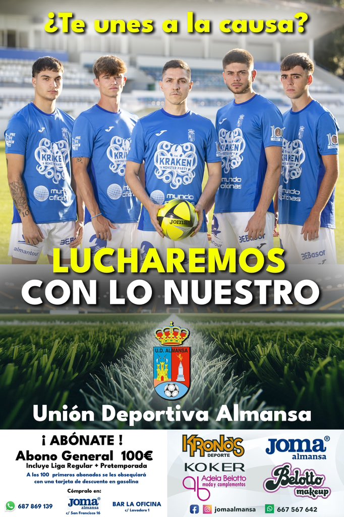 Este VIERNES 09 de Agosto se abrirán las oficinas del club en HORARIO de 18:30h a 20:00h para poder COMPRAR tu abono.
💙⚽️💙⚽️💙⚽️💙⚽️💙⚽️💙