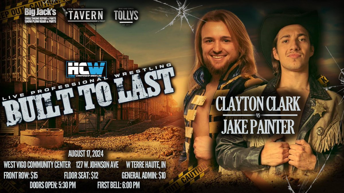🚨MATCH ANNOUNCEMENTS INCOMING🚨
Clayton Clark is Hell bent on retrieving the HCW Championship that lies vacant since Dale Patrick’s relinquished the title to tour in Japan. 
Can Clayton Clark prove he is championship worthy. 
Clayton Clark vs Jake Painter