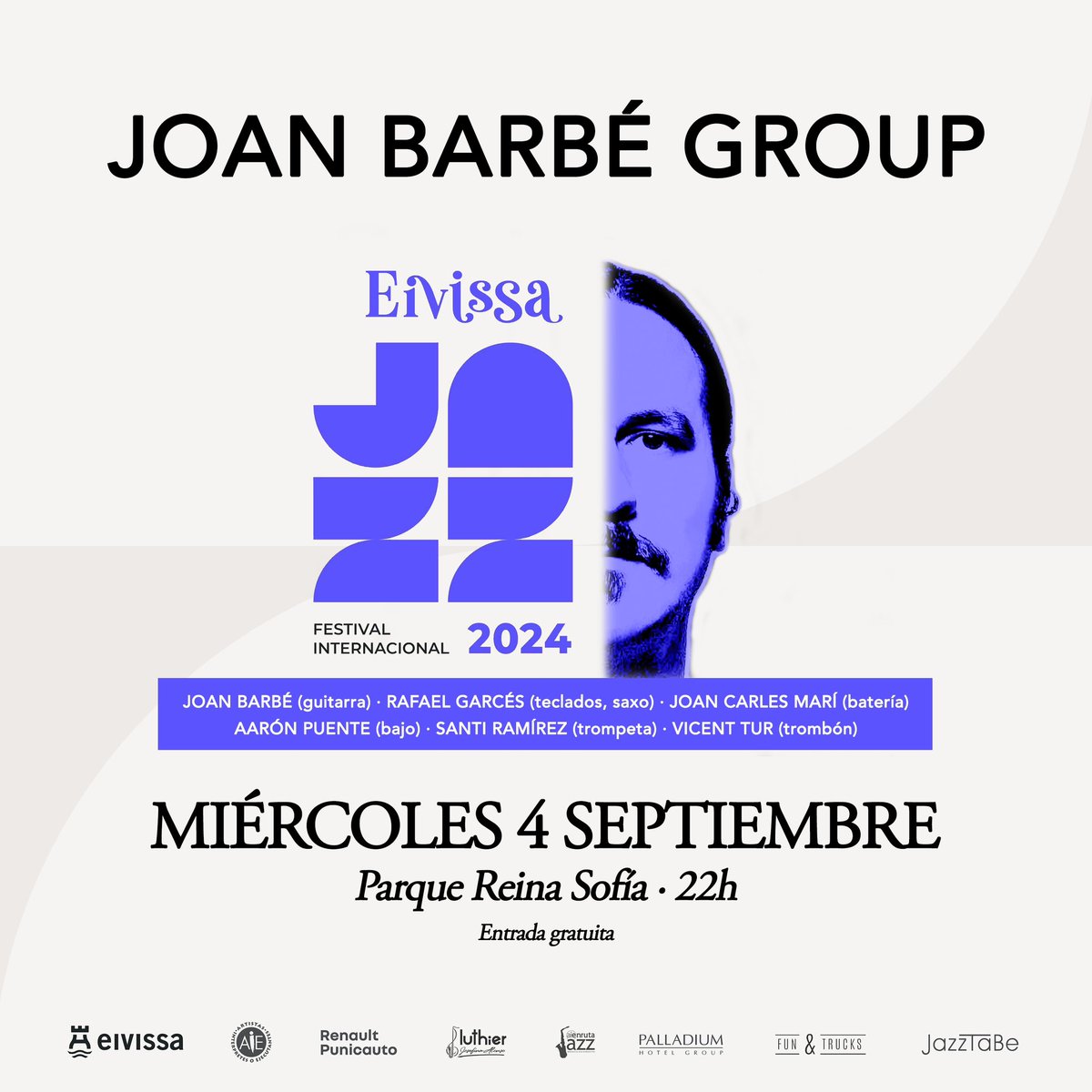 El próximo miércoles 4 de septiembre estaremos tocando con el Joan Barbé Group en el Parque Reina Sofía dentro del Eivissa Jazz Festival. Os esperamos a todxs!!!