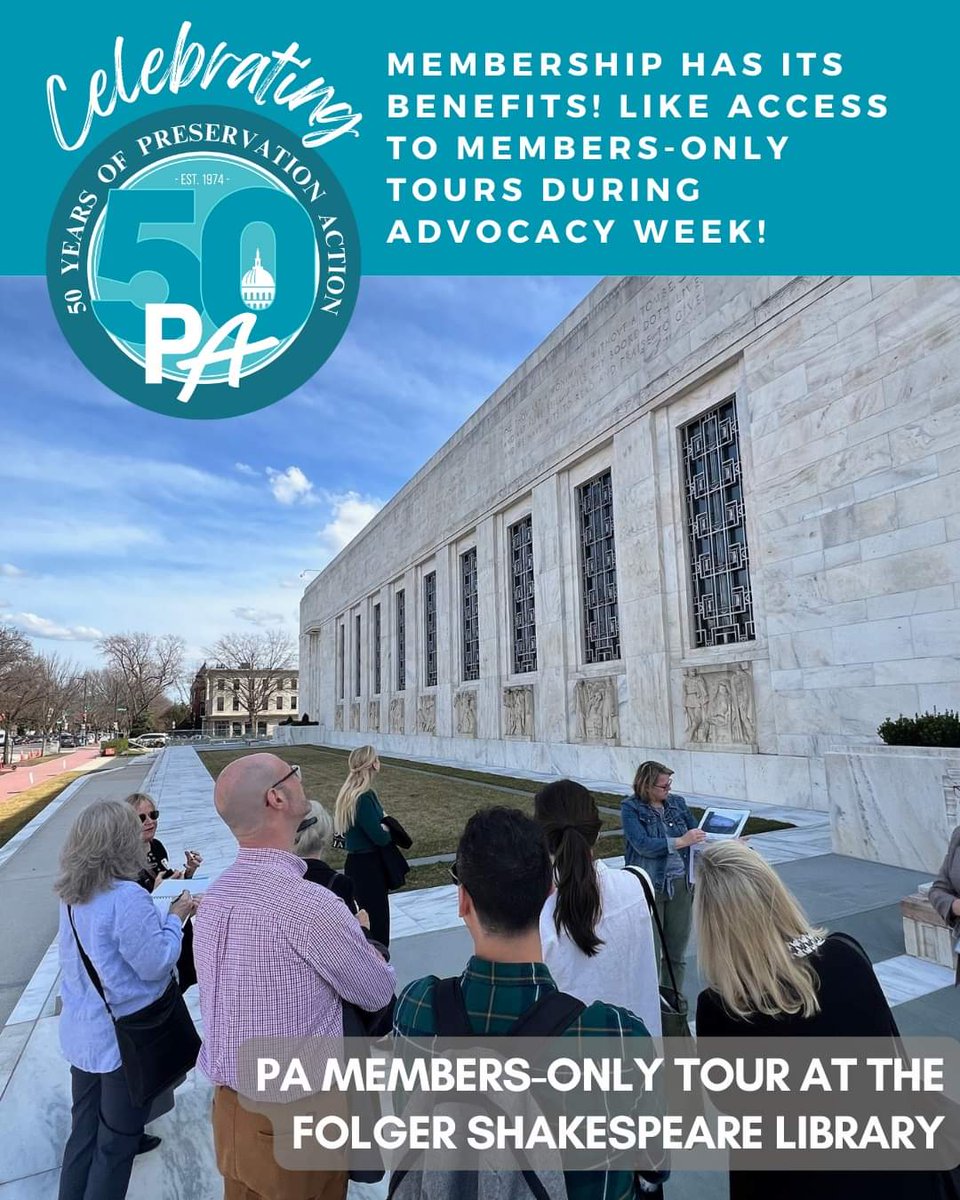Membership has its benefits! PA members receive our weekly Legislative Update, Action Alerts, and invitations to Members-only tours during the upcoming PastForward Conference and at National Historic Preservation Advocacy Week. Don't miss out, join today! preservationaction.org/joinanddonate/…