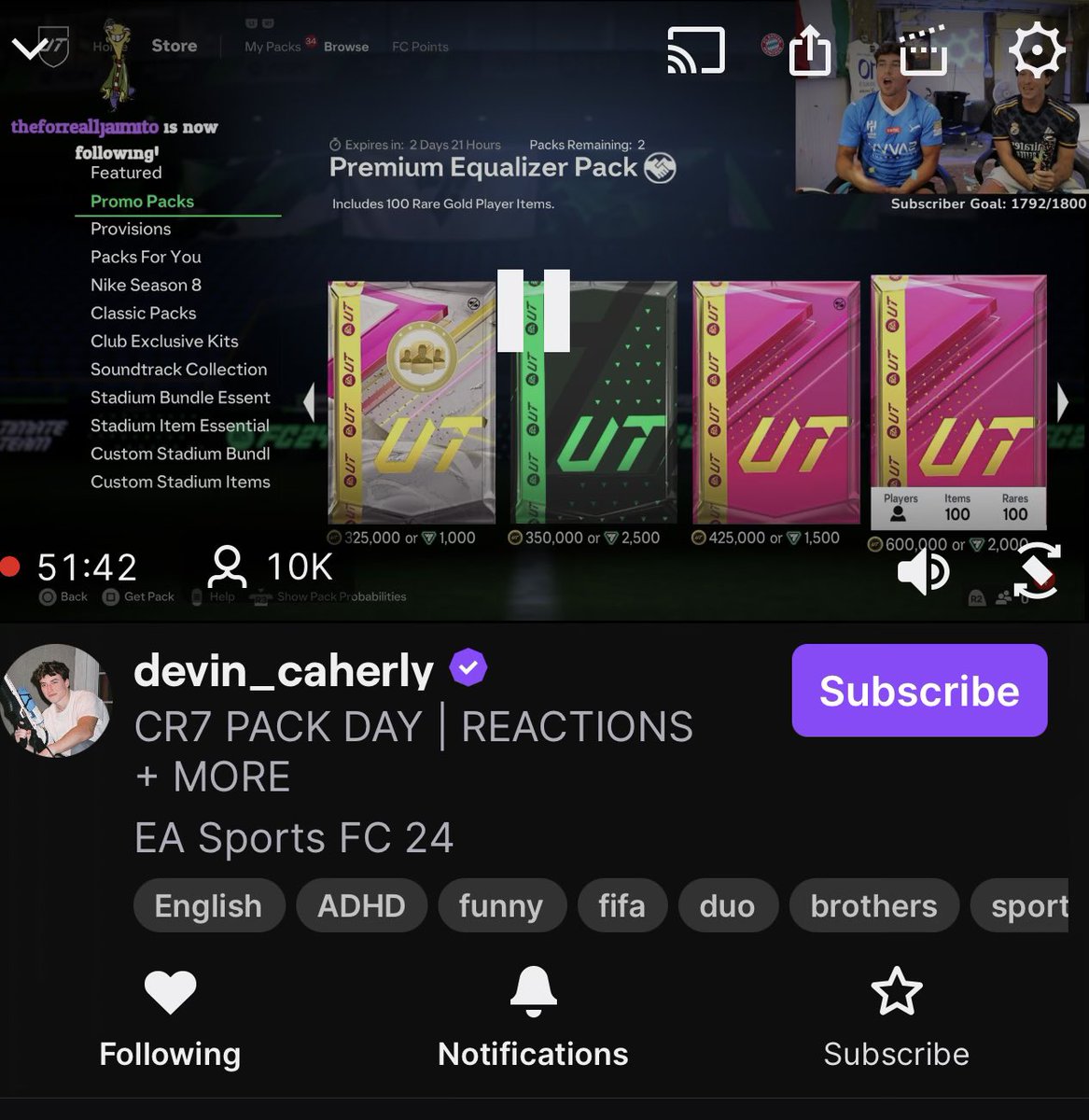 10k on twitch 🙏🏼 Love y’all <a href="/DylanAcanfora/">Dylan Acanfora</a> #devinanddylan