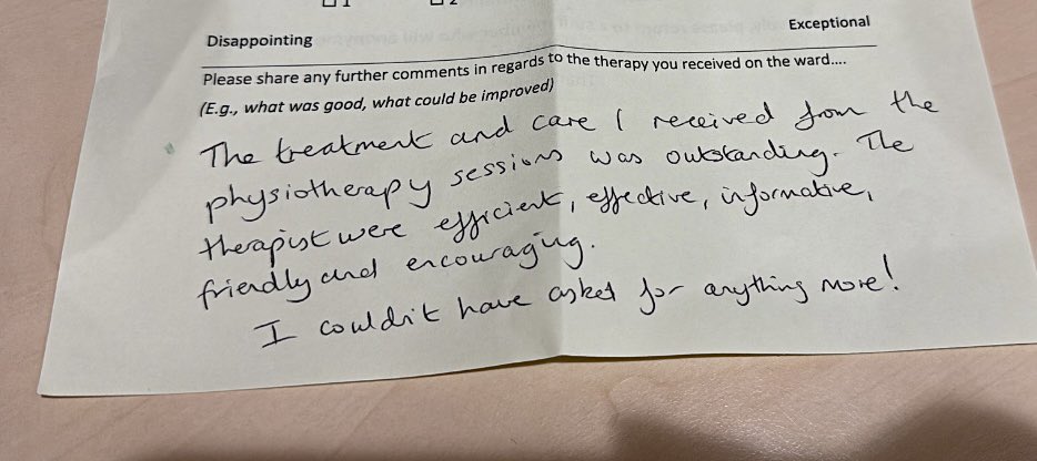 Fantastic feedback for our Physio team 👏🏼 well done!!