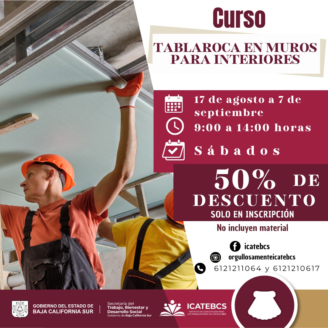 icatebcs's tweet photo. Aprende a instalar muros de tablaroca 🧑‍🔧
No te quedes fuera y pide informes
 ✔️Inscripciones abiertas
📞 Atención telefónica: (612) 12 10 617 de 8:00 a 19:00 horas, de lunes a viernes y, de 9:00 a 19:00 horas los sábados. https://t.co/FnmKBGZk24