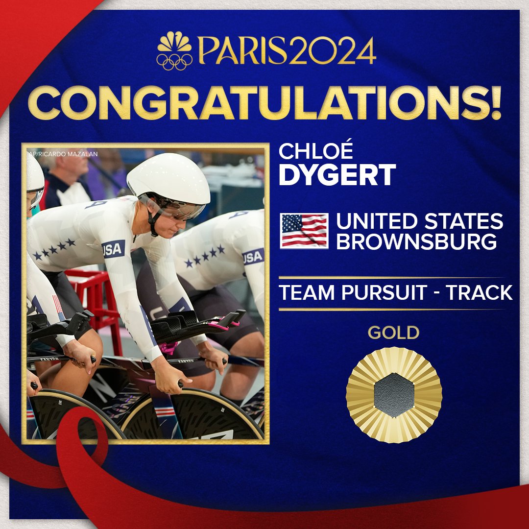 WTHRcom's tweet photo. BRINGING HOME THE GOLD! 🥇
 
Overcoming crashes in both road course events, Brownsburg's Chloé Dygert won a gold medal as part of the U.S. women's team pursuit on the track.
 
(📸: AP/Ricardo Mazalan) https://t.co/3nnX144XQK