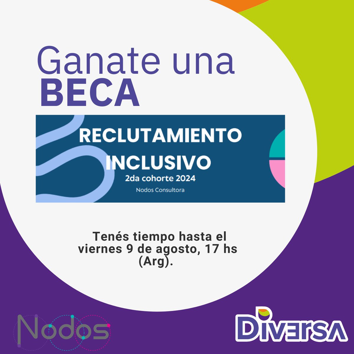 <a href="/DiversaNoticias/">Diversa Noticias</a>  y <a href="/ConsultoraNodos/">Nodos Consultora</a> te invitan a participar por una beca en la nueva cohorte del taller “Reclutamiento Inclusivo”, una formación para desarrollar habilidades y herramientas que promuevan la diversidad de talentos en empresas y organizaciones.