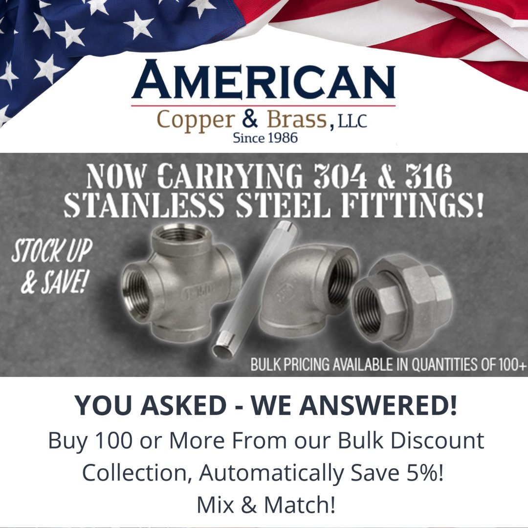 We have bulk discount options available for our 304 &amp; 316 Stainless Steel fittings!
#stainlesssteel #stainlesssteelfittings #304steel #316steel #bulk #plumbing #lpgas #gassupply #durability #corrosionresistant #gas #michigan #northcarolina #florida #orlando #wisconsin #nationwide
