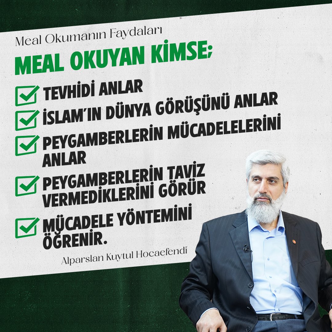 Meal okuyan kimse;
• Tevhidi anlar.
• İslam'ın dünya görüşünü anlar.
• Peygamberlerin mücadelelerini anlar.
• Peygamberlerin taviz vermediğini görür.
• Mücadele yöntemini öğrenir.

#MealOkumaProgramı
MealOku Kur'anıAnla