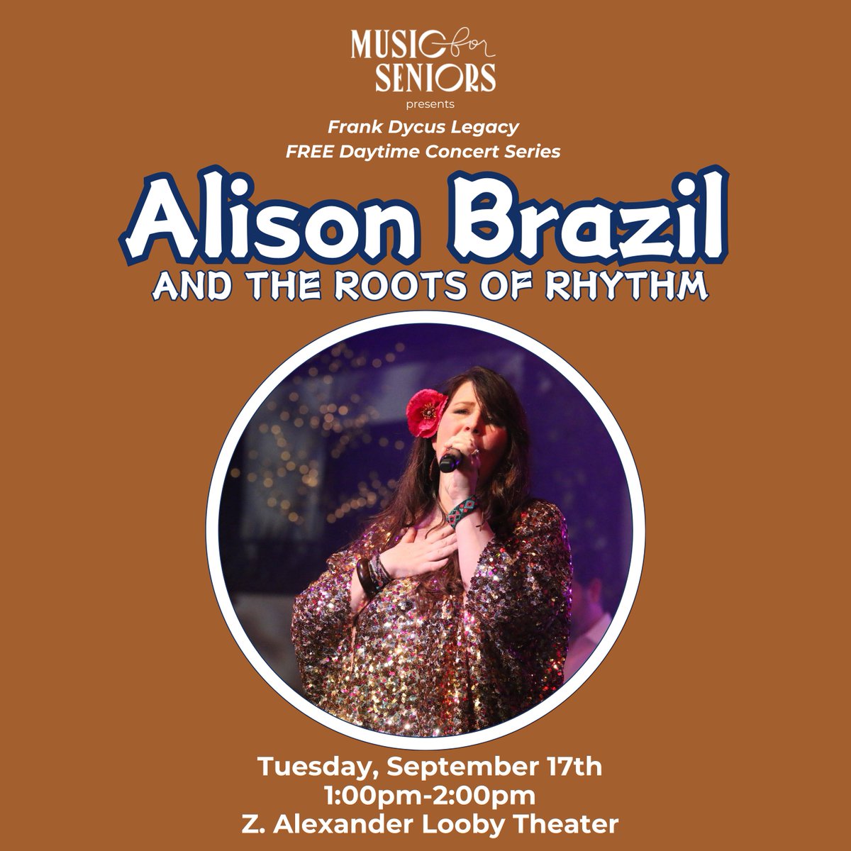 lightinguplives's tweet photo. And now, let's welcome our artist for September, Alison Brazil &amp; The Roots of Rhythm, Presented by UnitedHealthcare! The Queen of Louisiana Latin Soul, Alison Brazil, is a true international artist. https://t.co/vUnLoe3l8R