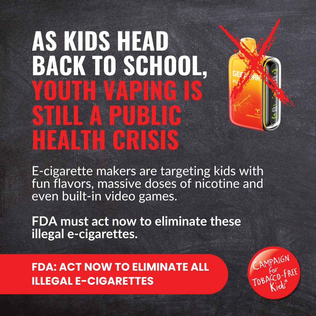 It’s #BacktoSchool season and the last thing students should be dealing with is e-cigarettes. But kids are being targeted with fun flavors, massive doses of nicotine and even built-in video games.

Call for FDA action and join the fight to protect kids: tfk.org/illegal-ecigs