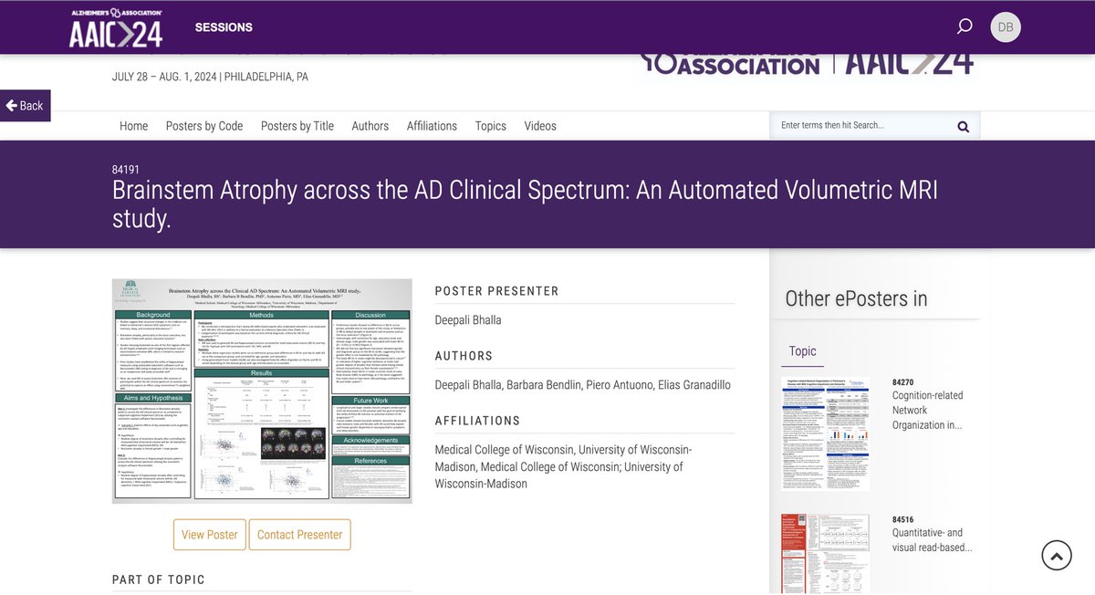 DeepaliBhalla7's tweet photo. Thankful to present my research on Brainstem Atrophy across Alzheimer’s Disease Spectrum: Automated Volumetric Study at #AAIC24 ! https://t.co/bH6r2ZpQRE