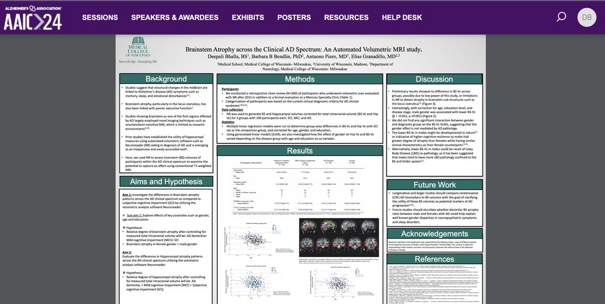 DeepaliBhalla7's tweet photo. Thankful to present my research on Brainstem Atrophy across Alzheimer’s Disease Spectrum: Automated Volumetric Study at #AAIC24 ! https://t.co/bH6r2ZpQRE