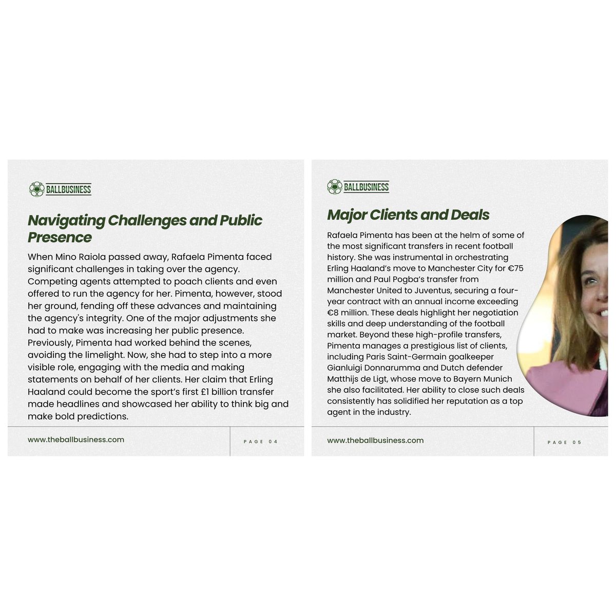 Ballbusiness_'s tweet image. Who is Rafaela Pimenta? Often described as "the most important person in football that noone knows", she peaked after the death of her mentor, "Mino Raiola". Read all about her in today’s #Agentspotlight 
#FIFAAgent #TheBallBusiness