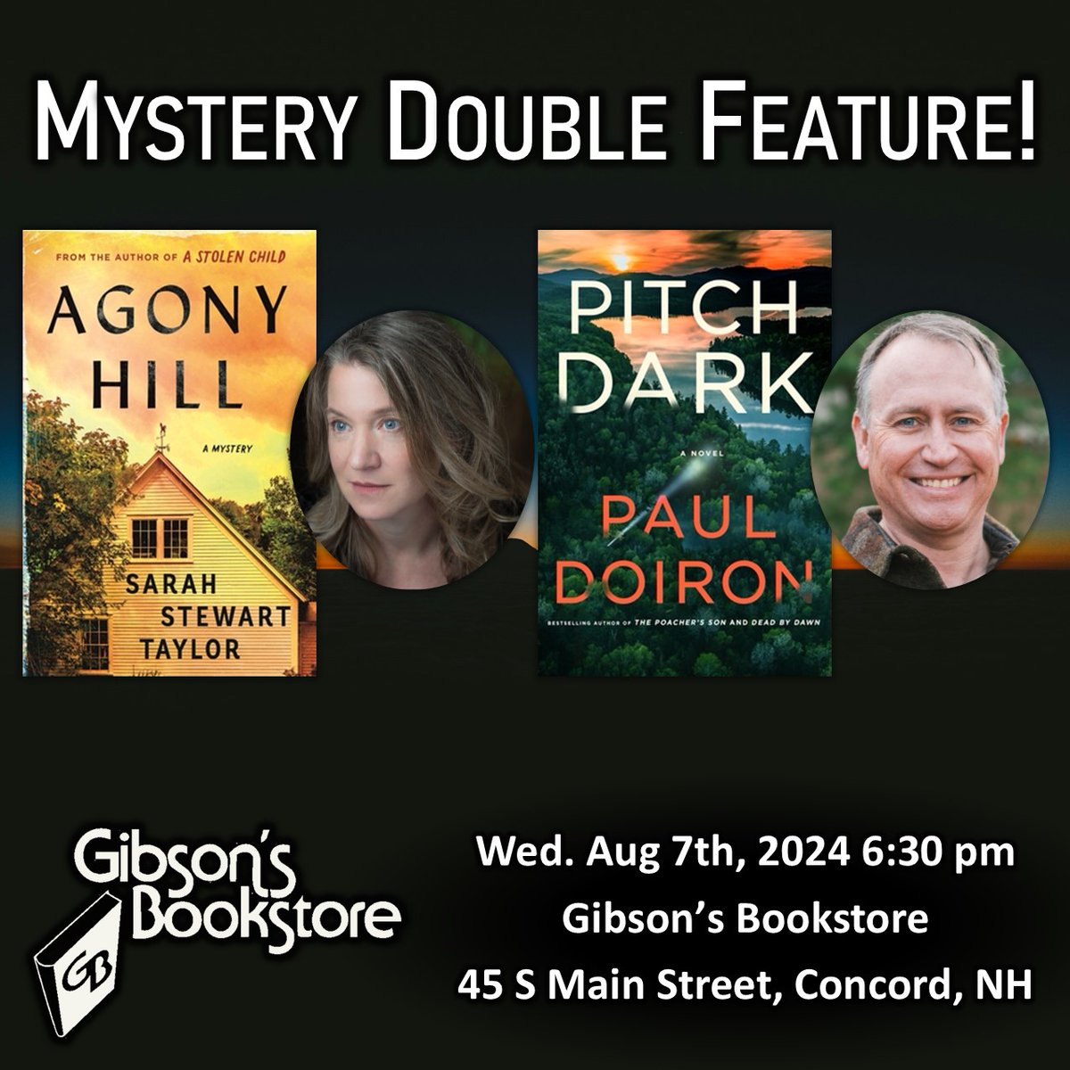 Can't wait to chat mysteries with <a href="/pauldoiron/">Paul Doiron</a> at <a href="/GibsonsConcord/">Gibson’s Bookstore</a> tonight! Join us!