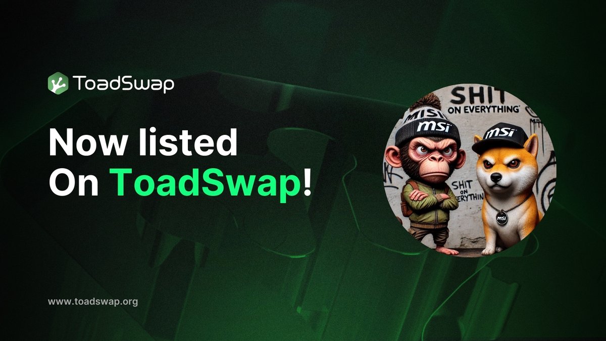 Toad_Swap's tweet image. Now listed on ToadSwap: @Monkey_Shit_inu $MSI ! 
Listed on 6 centralized exchanges including @gate_io ,
A meme coin with a solid team ready to Unlimited connections.
With Visa/ Mastercard utility followed my Mobile Gaming .
$TOAD #ToadSwap