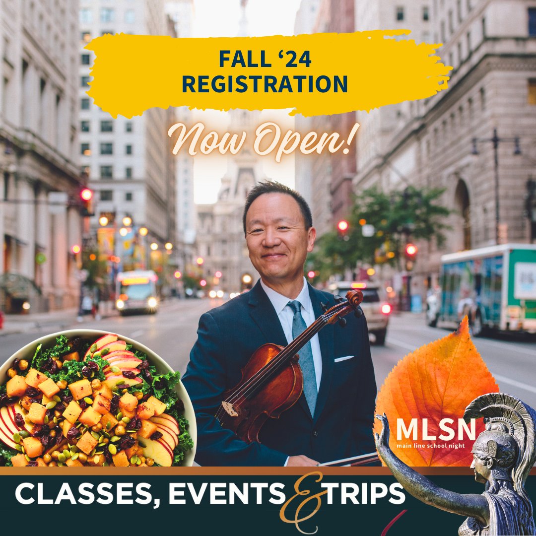 Registration for Fall ‘24 is officially open! At MLSN we create a welcoming space for you to explore new interests, broaden your horizons &amp; forge new friendships with fellow lifelong learners. Visit mainlineschoolnight.org &amp; embark on an exciting journey this semester!