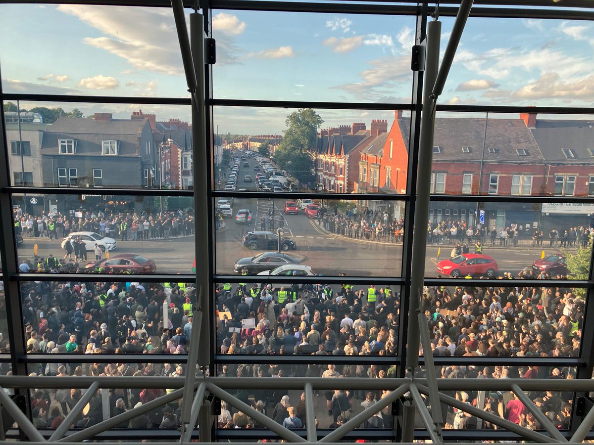 View from inside the Beacon. Behind hundreds of counter demonstrators.