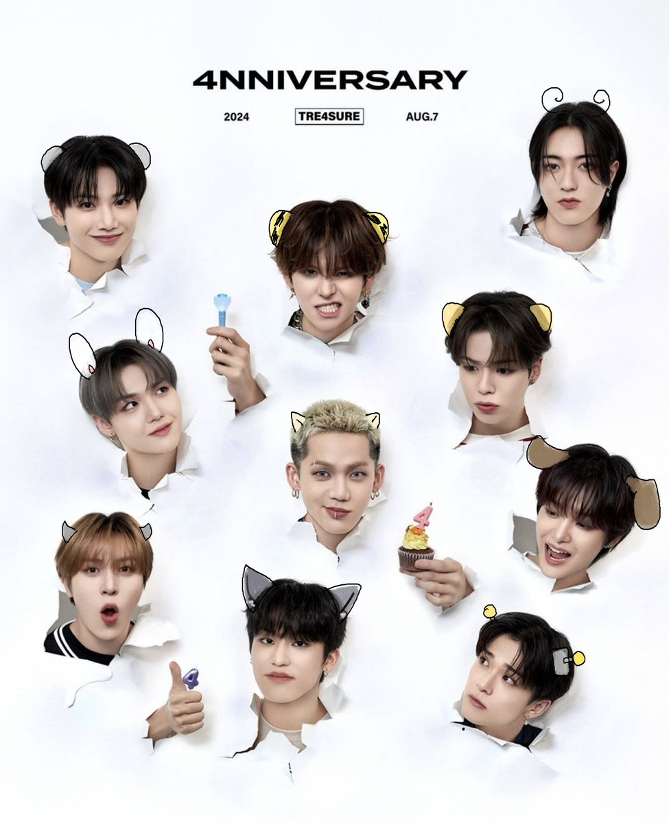 karma0818's tweet photo. 🌼TREASURE - 20240807🌟💫
🦔🐶🐯🐨🦁🤖🐰🦋🐺🐮4⃣‼️
@treasuremembers 
---------
#WonderFOURyearswithTREASURE 
#빛나는_트레저_4번째_생일축하해
#트레저 #TREASURE #treasurefanart #TRE4SURE_4NNIVERSARY_2024 https://t.co/o2oRQsfRLR
