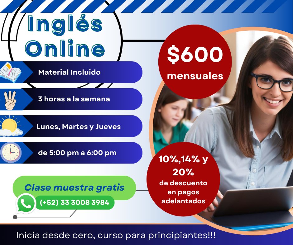 EmpirEnglish's tweet photo. 🌟 ¡Hola! Prepárate para mejorar tus habilidades de inglés con nuestro curso de inglés en línea, ¡desde la comodidad de tu hogar! 🏡
🏁 Inicio: 26 de Agosto.
🗓 Cuándo: Lunes, Martes y Jueves
⏰ Tiempo: 5:00 pm - 6:00 pm
📚 Todos los materiales incluidos https://t.co/gW170NmxHB