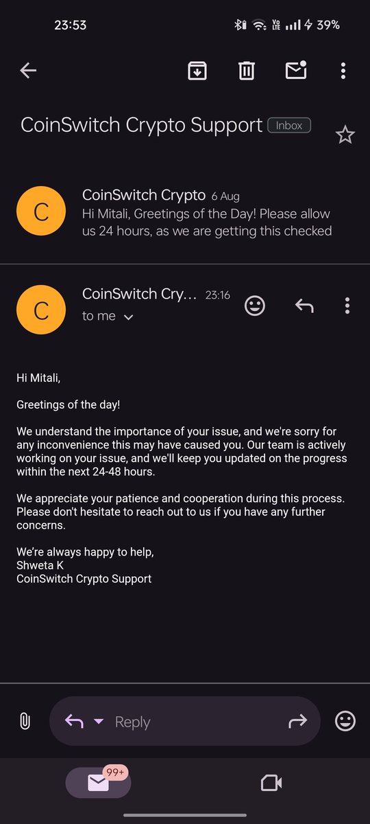 Arkaprobha07's tweet image. Just see how a cheap company takes time .... And giving Fake commitments 
#cheapservice #worstcryptoexchange
Don't use coin switch  their customer service is too bad
@CoinSwitch