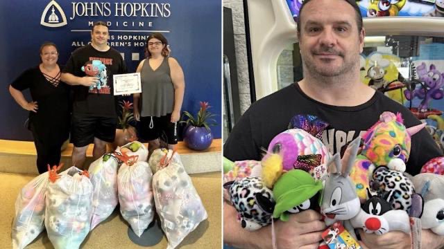 While people are offended by the lyrics of Cannibal Corpse, their singer Corpsegrinder goes to the arcade and wins toys that he later donates to Johns Hopkins Children’s hospital.