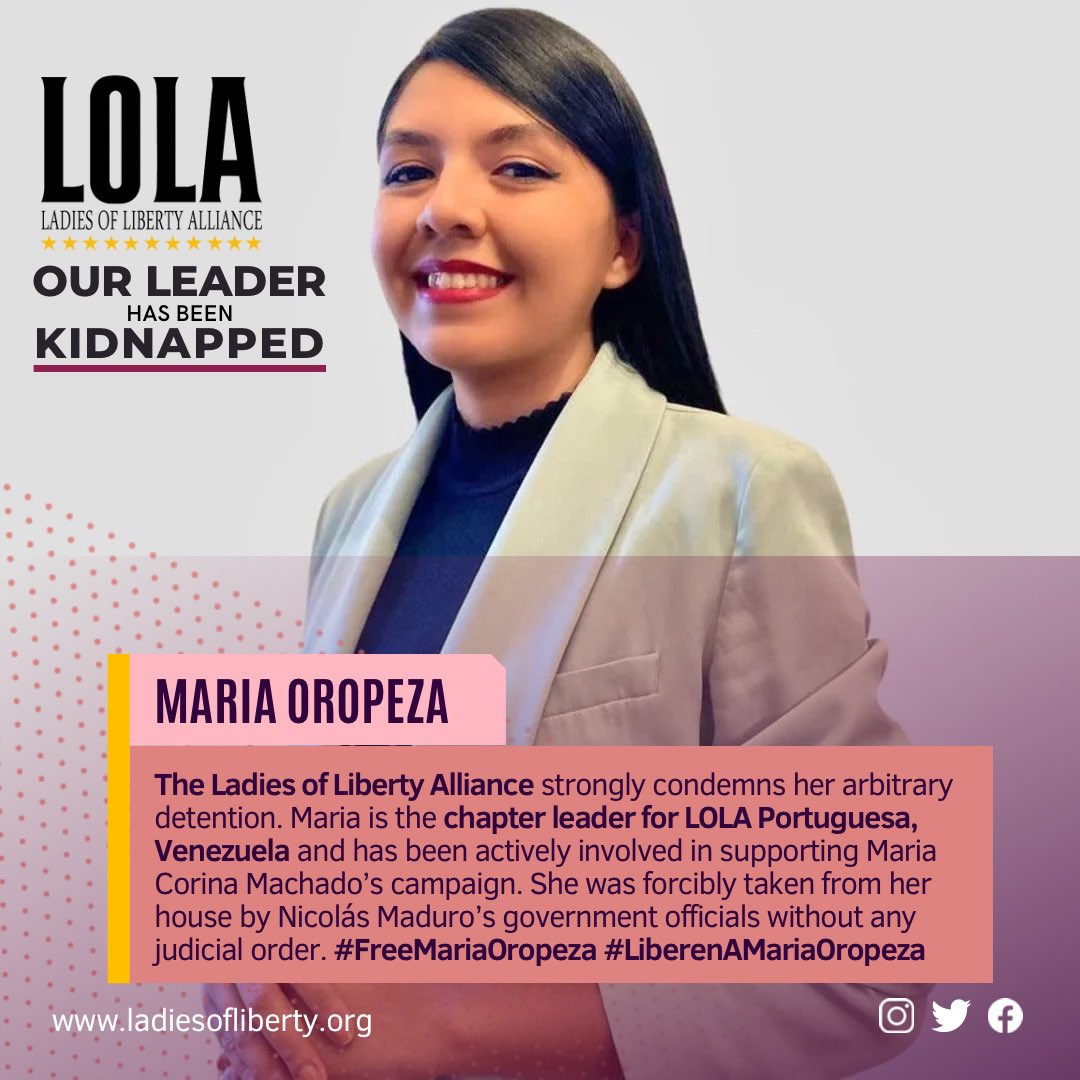 🚨 A <a href="/mariaoropeza94/">María Oropeza</a> se la llevaron la noche de ayer las fuerzas de la Dictadura Venezolana. Denunciamos públicamente su desaparición forzada y pedimos por su libertad.

Pedimos a todos la mayor difusión posible.

María, haremos eco de tu voz!
