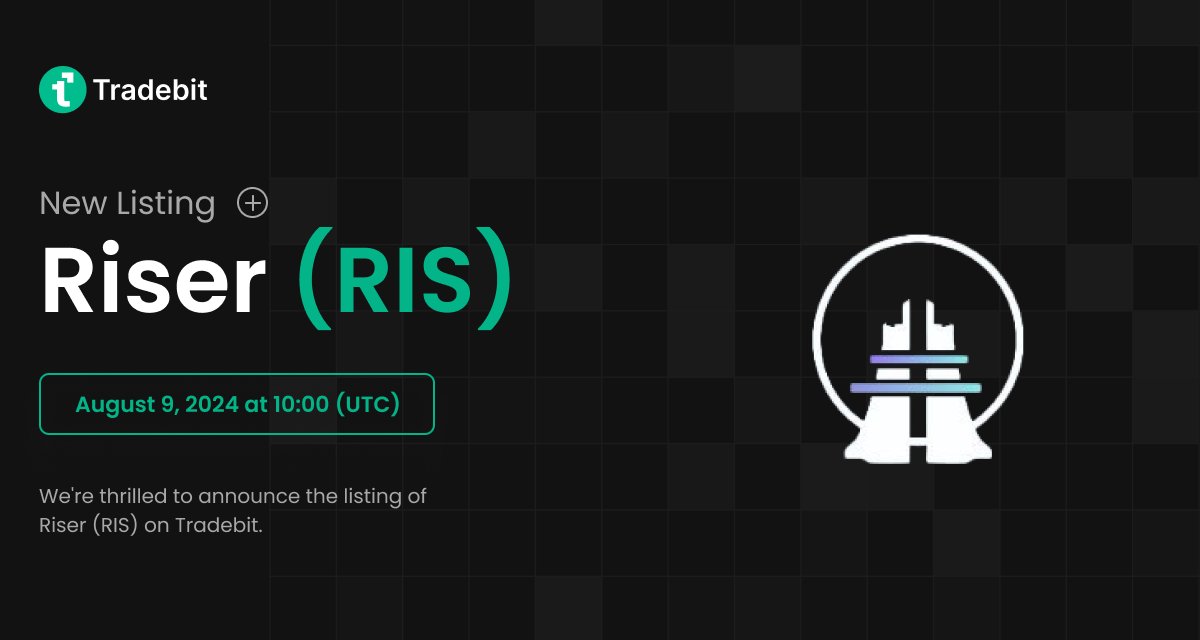 tradebitio's tweet photo. Tradebit to List Riser (RIS) on August 9, 2024!

Mark your calendars!

Deposit Open: August 9, 2024 at 10:00 (UTC)
Trading Start: August 10, 2024 at 10:00 (UTC)
Withdrawal Open: August 15, 2024 at 10:00 (UTC) https://t.co/nw7c3Ug9ki