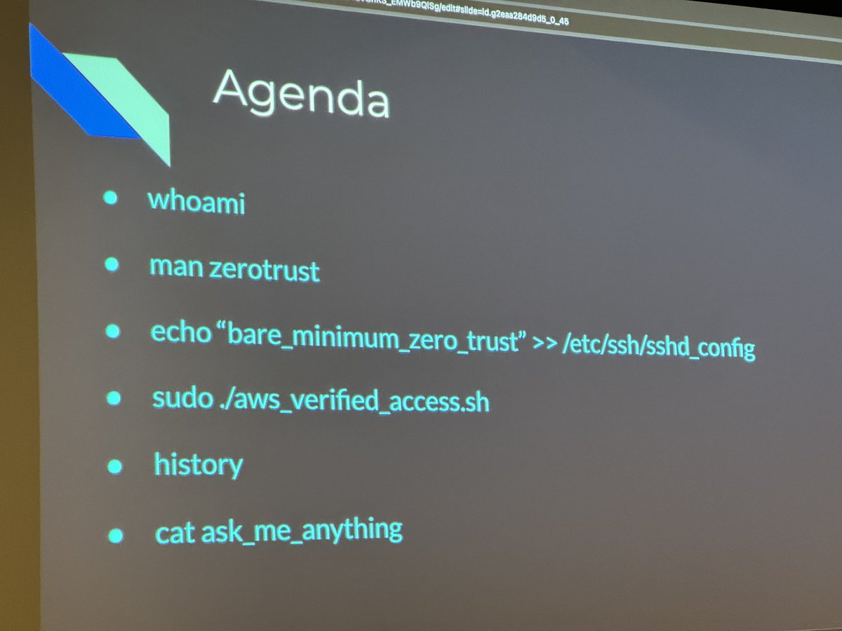thorsheim's tweet photo. Now at #PasswordsCon @BSidesLV:
Rohit Bansal with "Practical Perimeter-less authentication solutions for Startups using AWS native solutions"
Love the agenda style! 😎 https://t.co/WFacGQlbeM
