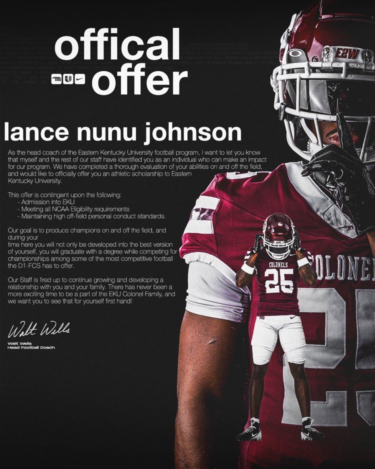 LanceJohnson58's tweet photo. BEYOND BLESSED ⚪️
#E2W #MatterOfPride 
@EKUFootball @CoachWatson9 https://t.co/uXHwhd2Cwe
