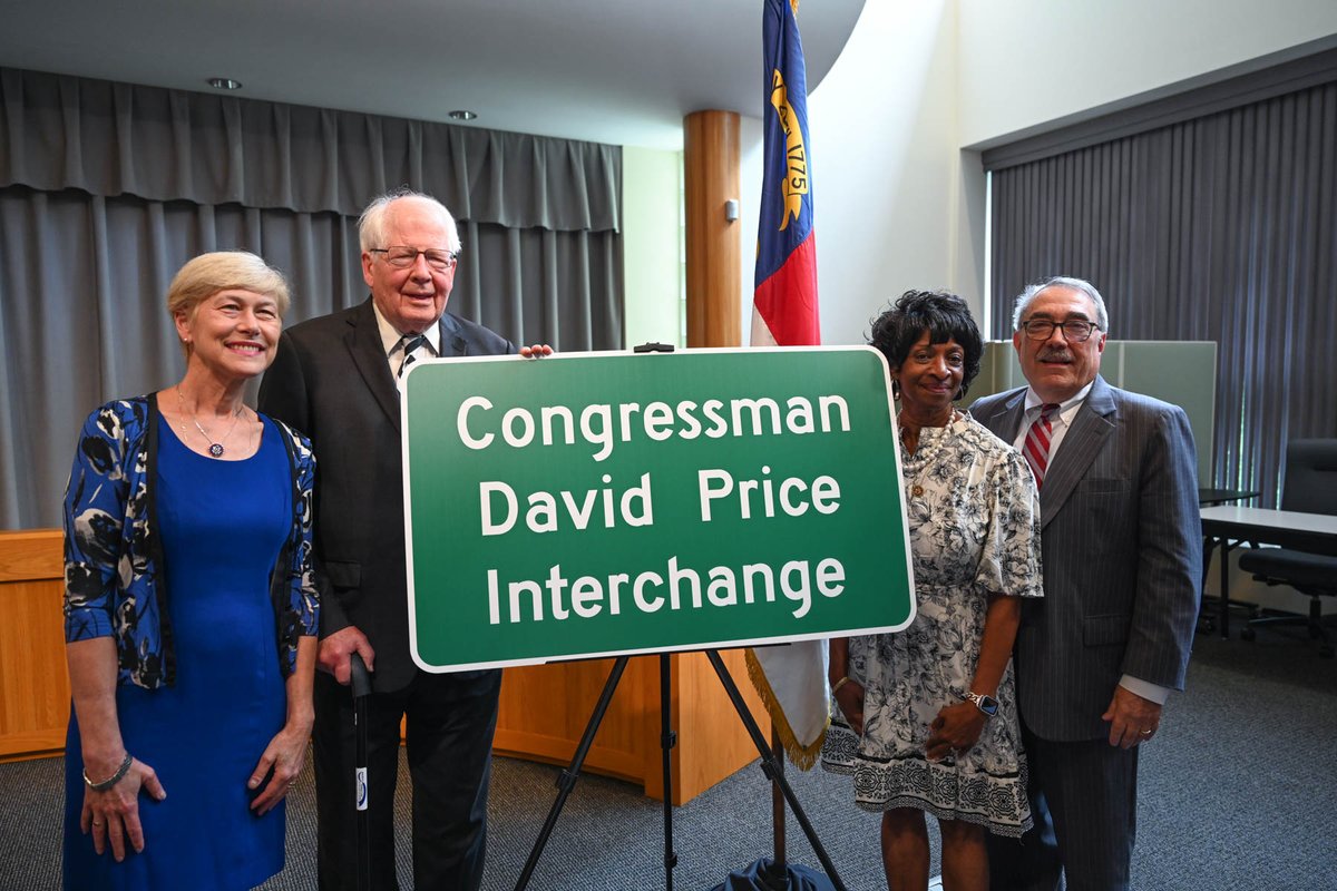 RepDeborahRoss's tweet photo. There is no one who has done more to advance affordable, safe transportation in NC than former Congressman David Price. 

It felt only fitting to celebrate the renaming of an I-40/15-501 interchange in his honor. https://t.co/6hqIaj7QTX