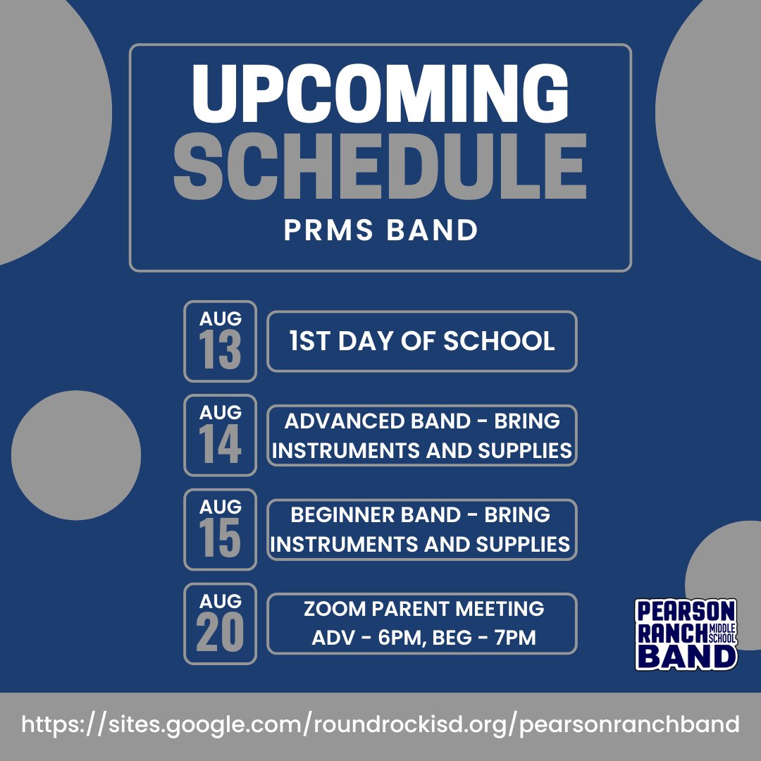 We're excited to see the kids next week! 🎉 Beginner instruments &amp; supplies by Thurs, Aug 15 (not before). Advanced students bring instruments on Wed, Aug 14. Lockers are assigned! Zoom parent meetings Tues, Aug 20: Advanced 6pm, Beginners 7pm. #BackToSchool