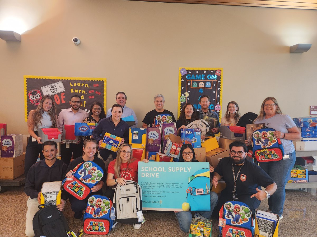 A huge thank you to <a href="/WallisBank/">WallisBank</a> for providing these school supplies to our students at <a href="/ShadowOaksOwls/">ShadowOaksOwls</a>! This donation will ensure our students are set up for success from the very first day of school. #SBISDProud