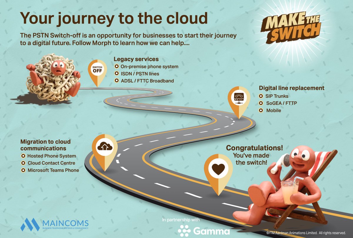 Maincoms Ltd (@maincoms) on Twitter photo If you’re not sure how to move your move towards The Big BT Switch Off, Morph is here to guide you!
Need a little helping hand to get you ready? Contact us for a free telecoms review!
T: 0333 358 3000
E: hello@maincoms.co.uk
#TheBigSwitchOff #MakeTheSwitch #Telecoms If you’re not sure how to move your move towards The Big BT Switch Off, Morph is here to guide you!
Need a little helping hand to get you ready? Contact us for a free telecoms review!
T: 0333 358 3000
E: hello@maincoms.co.uk
#TheBigSwitchOff #MakeTheSwitch #Telecoms