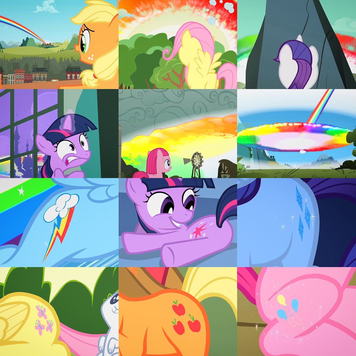 squirIax's tweet image. thinking about how rainbow’s rainboom helped everyone get their cutie marks &amp;amp; especially the line aj said “it was amazing, a rainbow.. pointing right back to home.” imagine being destined to meet it’s such a sweet story, i love all of them so much, more than the world .