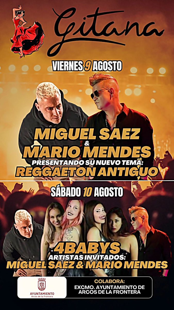 Te esperamos el día 9 y el día 10 en Arcos de la Frontera (Cádiz ) 
<a href="/MIGUELSAEZOFICI/">Miguel Sáez</a>  <a href="/ofiMarioMendes/">Mario Mendes</a>  &amp; <a href="/4Babys_oficial/">4BABYS</a> 
Te lo vas a perder ?
Vivelo será un día muy muy especial