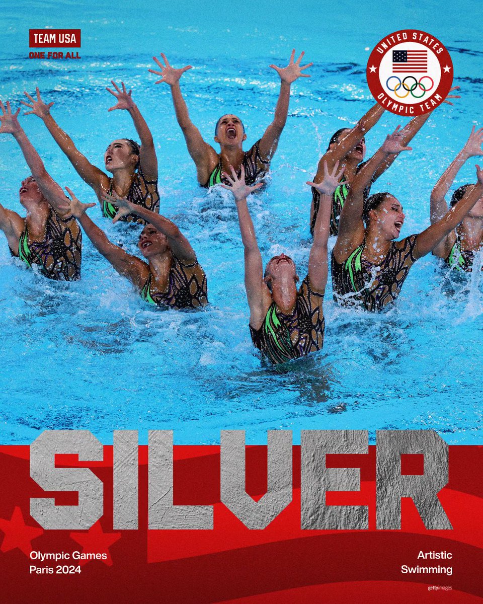 TeamUSA's tweet photo. SILVER 🇺🇸🥈

Team USA artistic swimming secures their first team medal in two decades at the #ParisOlympics! https://t.co/VMoCXKAboO