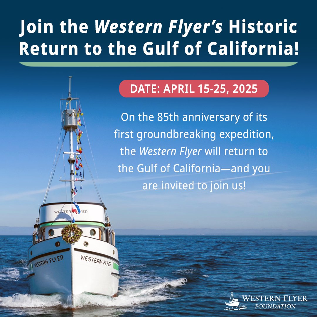 TheWesternFlyer's tweet photo. Join us in celebrating the 85th anniversary of the Western Flyer's first incredible expedition! This exclusive fundraising trip is your chance to be part of history and help us inspire future generations. Learn more: https://t.co/IXnntnVoUk 
#StirCuriosity #Steinbeck #EdRicketts https://t.co/zJPMwT3hKs