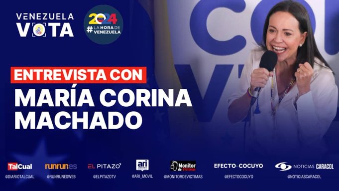 Hoy María Corina Machado estará a las 7:00pm en vivo a través de todos estos medios de comunicación. Le hablará a los venezolanos en una importante entrevista.