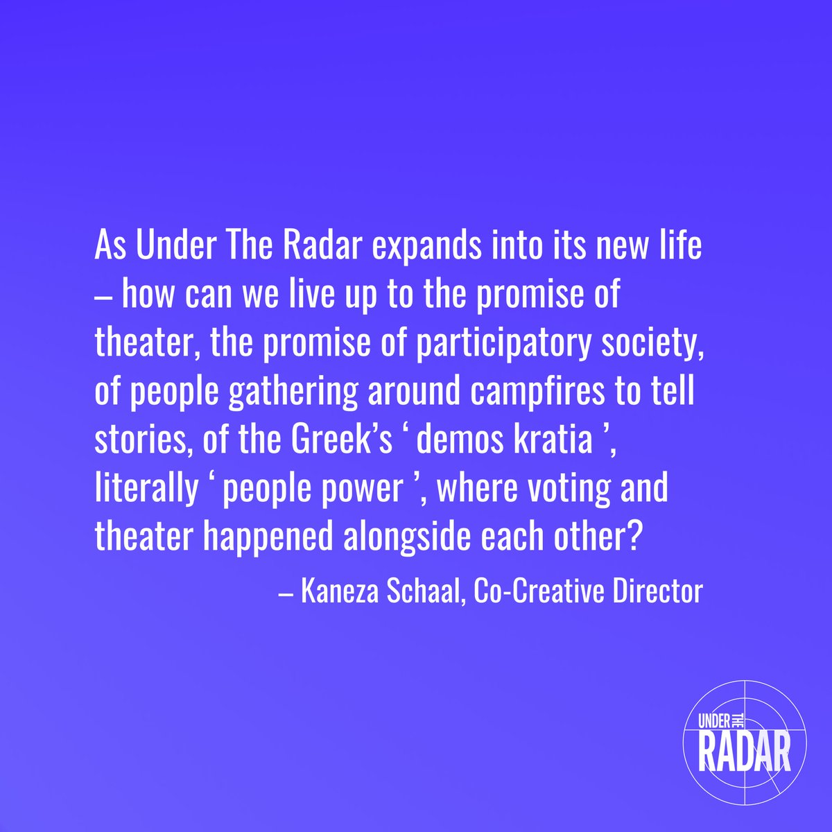 So it seems that you all are just as excited as we are about UTR’s new Co-Directors. Let’s take a sec and spotlight Kaneza Schaal and her insights into the future of the festival.

Read more in our #linkinbio and sign up for our mailing list to receive the latest from UTR.