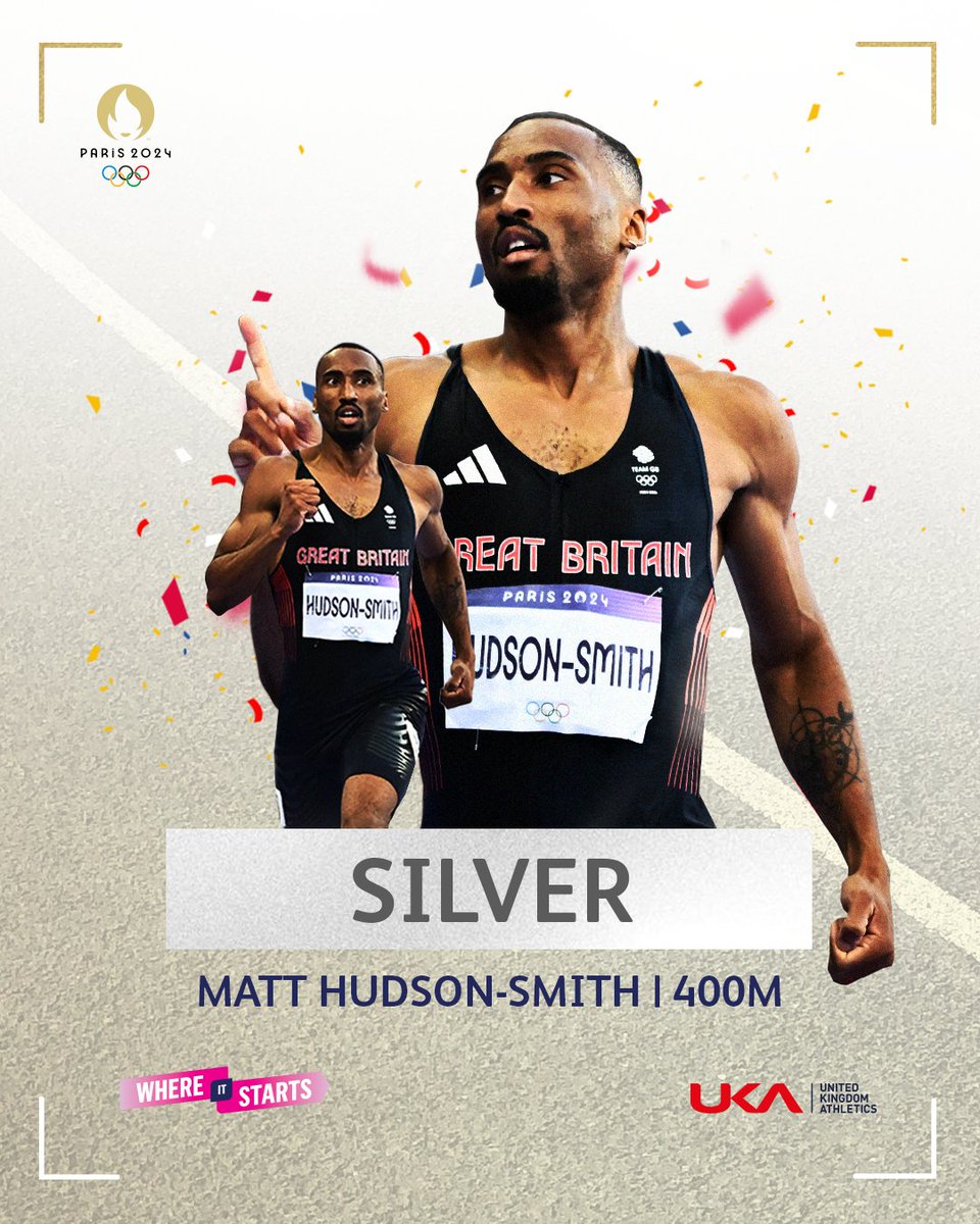 SILVER AND A EUROPEAN RECORD 🥈

Matt Hudson-Smith gets his first Olympic medal! 🙌

#WhereItStarts | #Paris2024 | #Athletics