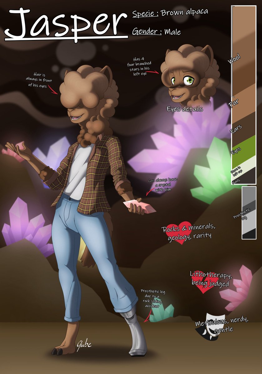 Hey people ...

Say hello to 💎 JASPER 💎 !!

A sweet alpaca boi with a passion for shiny rocks !

#furry #furryart