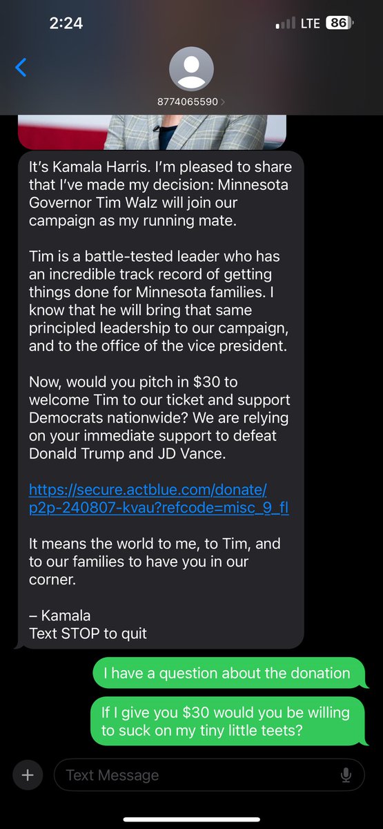 niknilly's tweet photo. How yall responding to the Kamala text asking for 30 bones? I'll start https://t.co/A9LI2H6MJE
