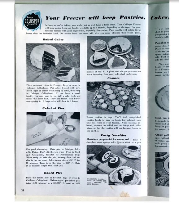 Yellowonetsy's tweet image. Here's a 1949 Coldspot Feezer booklet with 36 pages of recipes and freezing tips.  I love the photos and illustrations. For sale at bit.ly/YellowD. #vintageshowandsell #vintagecookbook #foodie #vintage #1940s #cooking #vintageadvertising