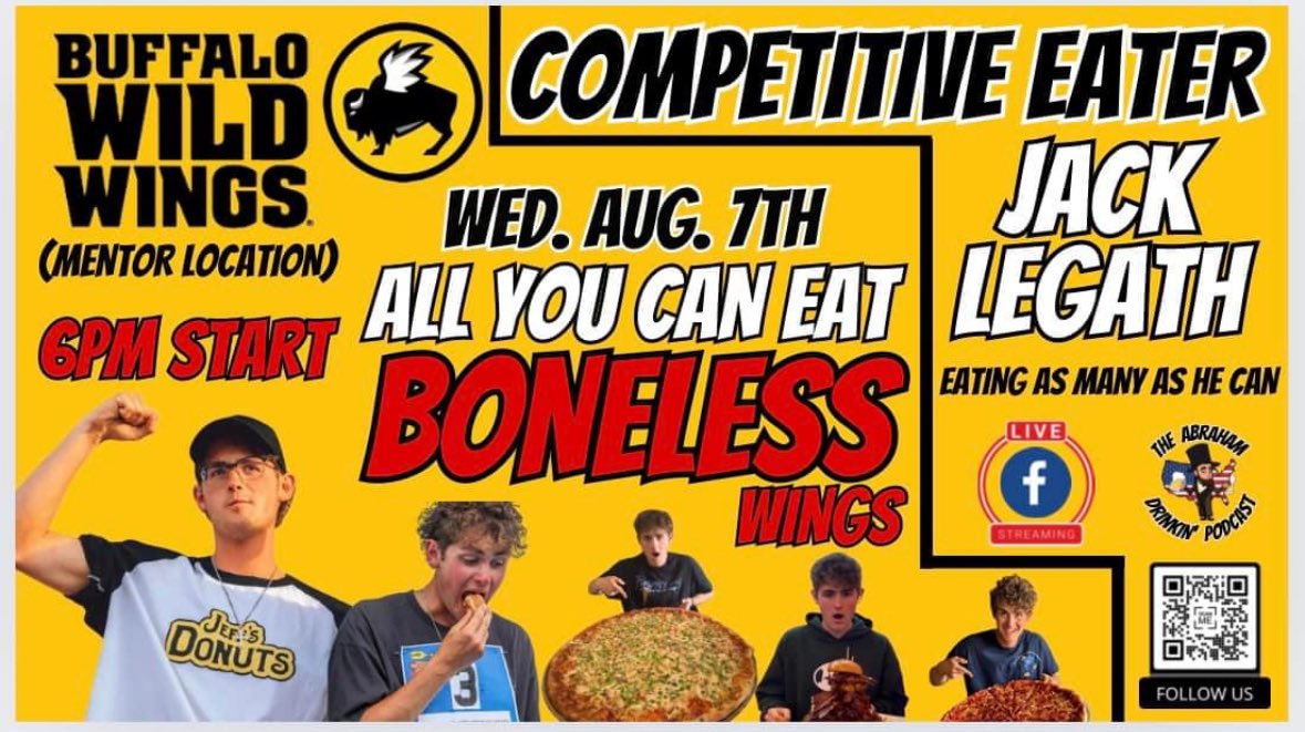 Jack Legath (@legathjack) on Twitter photo Come watch me destroy some wings and take down <a href="/joeyjaws/">Joey Chestnut</a> record of 200 boneless wings on the <a href="/AbeDrinkinPod/">The Abraham Drinkin’ Podcast</a> Come watch me destroy some wings and take down <a href="/joeyjaws/">Joey Chestnut</a> record of 200 boneless wings on the <a href="/AbeDrinkinPod/">The Abraham Drinkin’ Podcast</a>