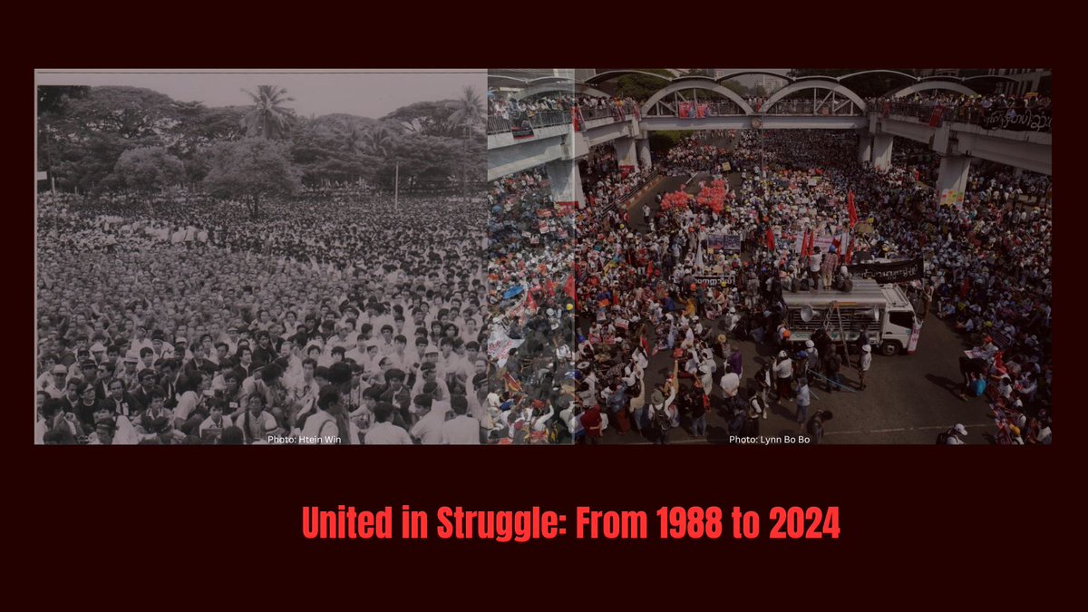 On this day in 1988, Myanmar's youth led the charge for democracy, igniting a movement that has inspired generations. 
Today we continue their fight in the Spring Revolution, determined to build a federal democratic nation and secure justice for all our heroes.
#RevolutionMyanmar