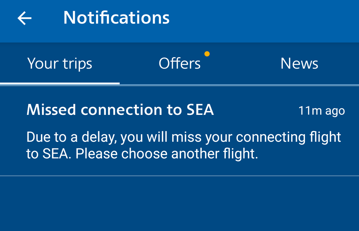 KemoCraz's tweet image. So evidently if you ask @AmericanAir agents for help because of a very tight connection because of THEIR delay, they tell me I person to try to make it and then send me a notification to tell me I'm screwed. (note there are no  flights out tonight or tom). Do better American!