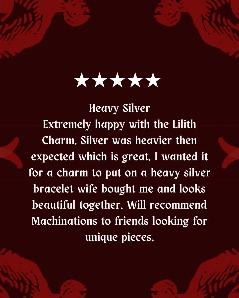 Machinationsnyc's tweet image. Our hearts swell with gratitude for our cherished customers' kind words. Each review lights up our world and inspires our craft.  Thank you for being a part of our mystical journey.  #HandcraftedMagic #MysticalJewelry #CustomerLove #UniqueDesigns #GothicJewelry #WearableArt