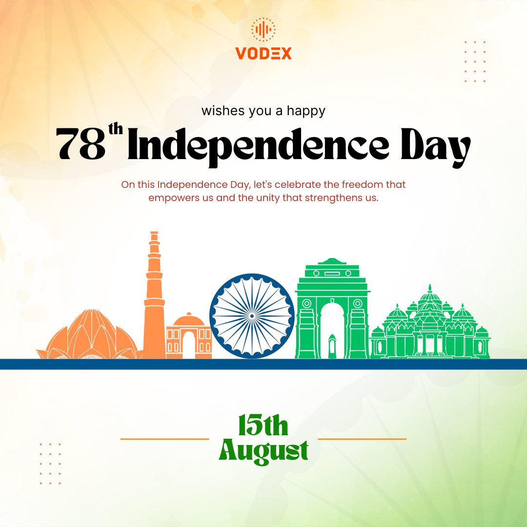 ⁣Happy 78th Independence Day, India! 🇮🇳⠀
As we celebrate our nation's progress, Vodex is proud to be a part of India's innovative spirit. We're committed to using AI to build a more efficient and prosperous future for all.⠀

#India78 #IndependenceDay #Vodex #genai